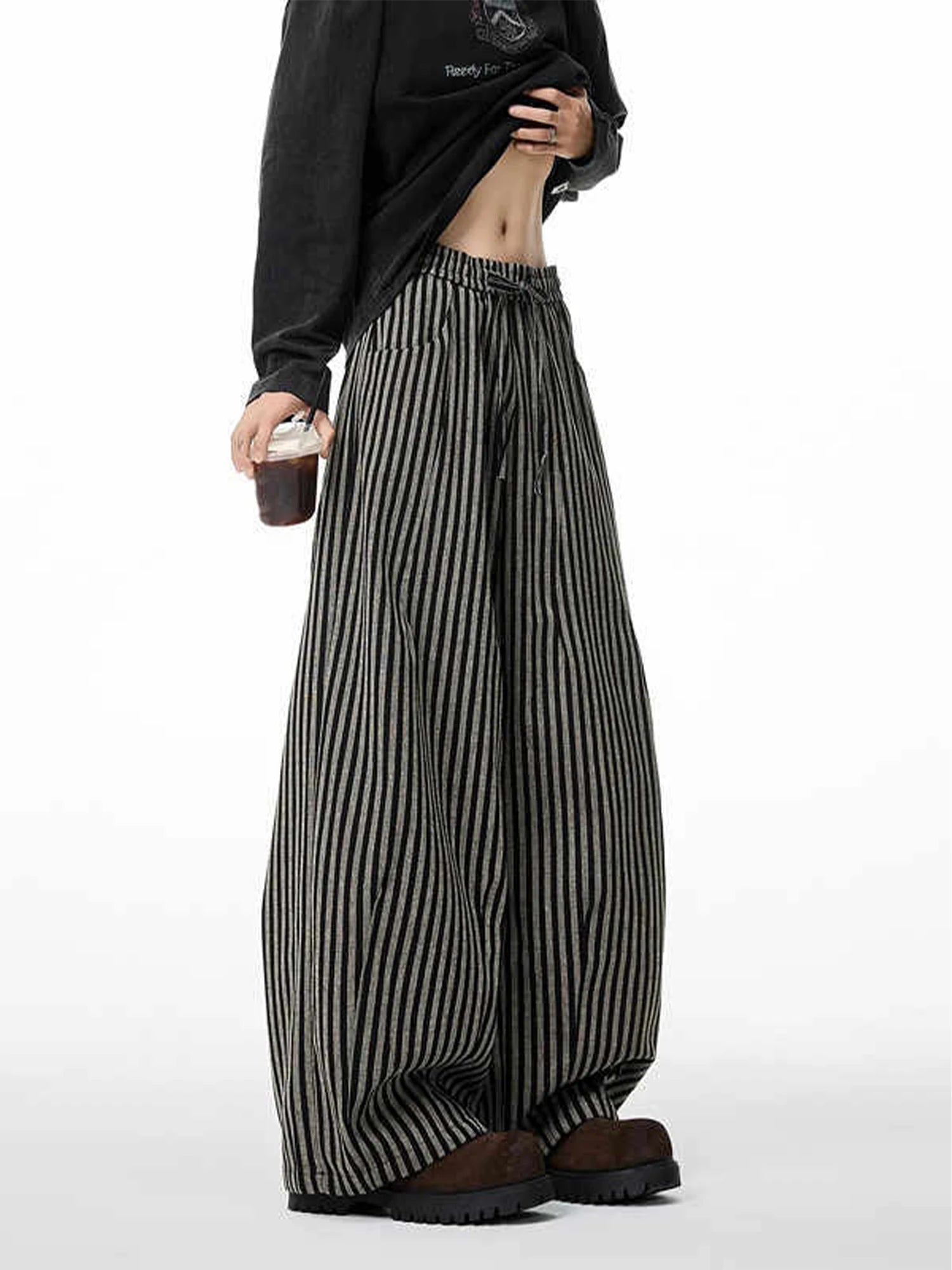 Women's Black Gothic Striped Long Pants Baggy Sweatpants Harajuku Y2k Emo Vintage Oversize Trousers Japanese 2000s Style Clothes