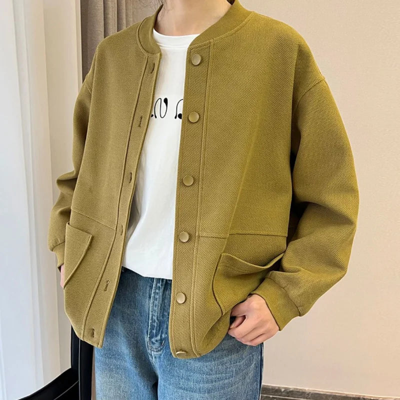 Baseball Uniform Jacket Short Jacket for Women Spring and Autumn Clothing Korean Loose New Style Versatile Round Neck Cardigan
