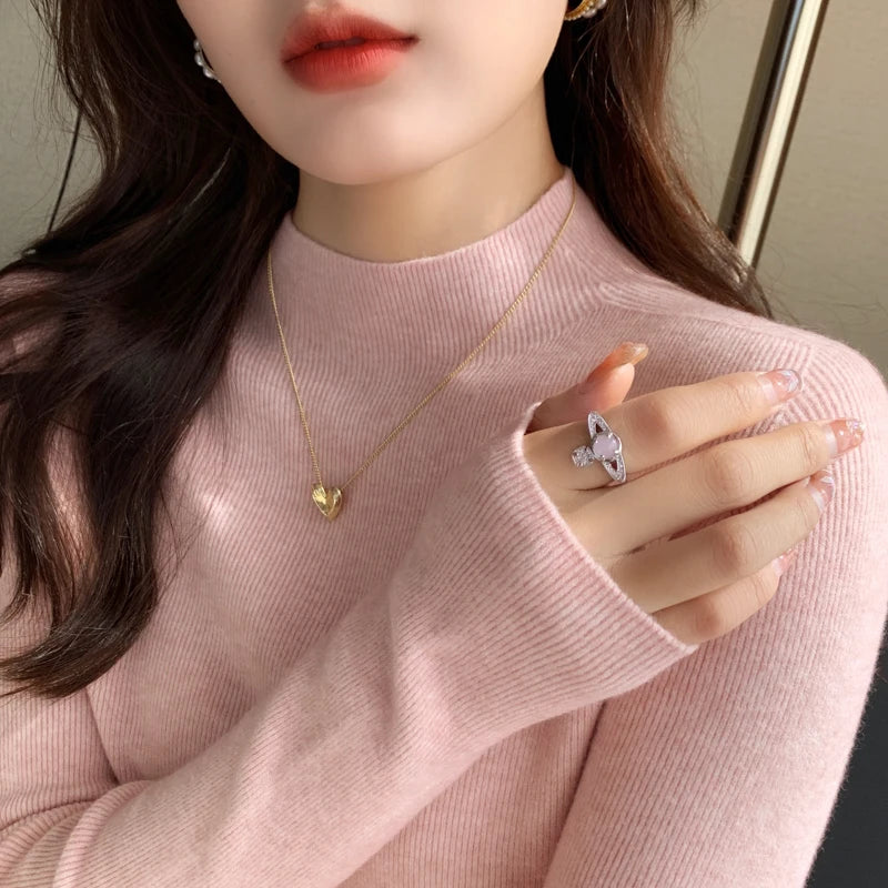 2025 New Slim Long Sleeve Base Women's  Pullover Knitted Solid Color Turtleneck Sweater Versatile Autumn Winter Warm Tops